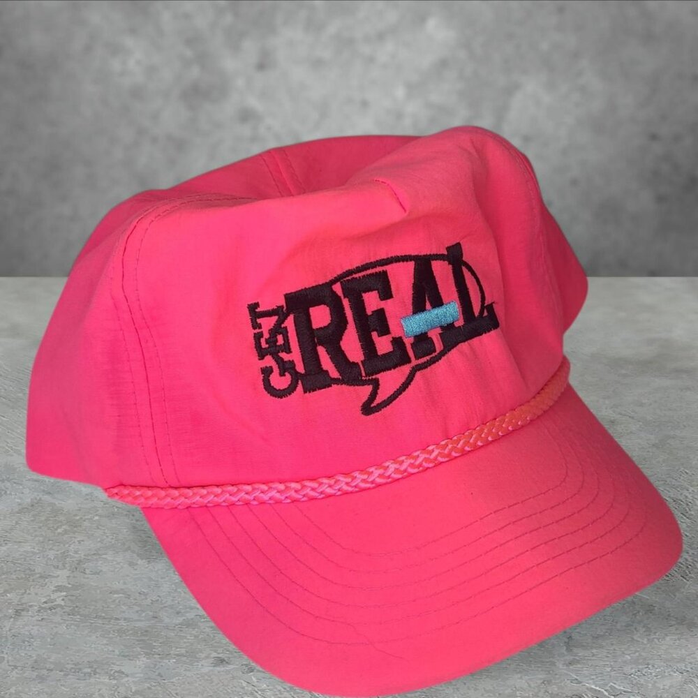 Vintage 80s 'Get Real' neon pink snapback hat